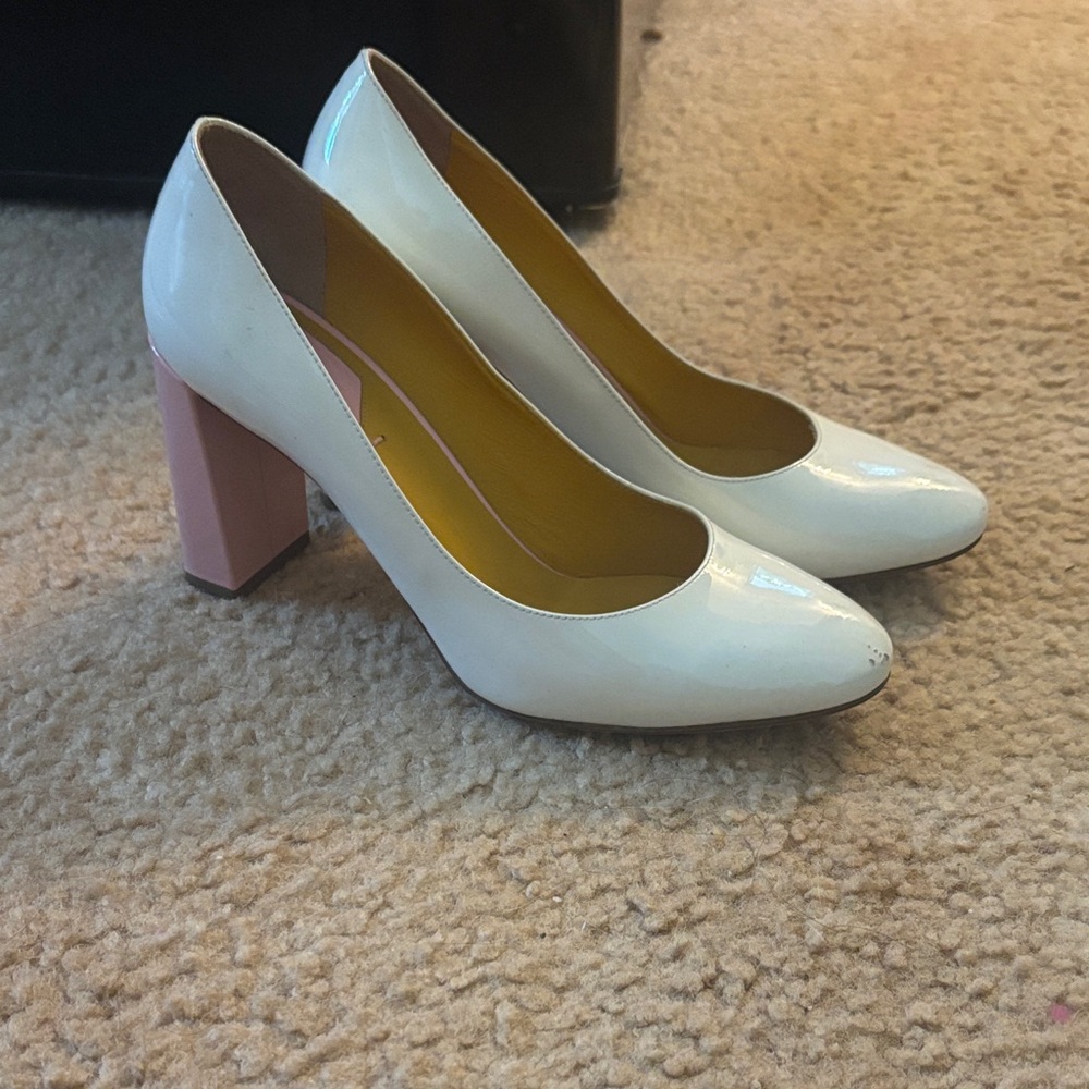 Fendi Cream and Pink Block Heel Shoes